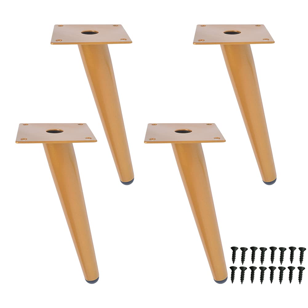 H JINHUI 20cm Gold Tapered Legs,Metal Cabinet Legs, Oblique Furniture Legs Set of 4 Sofa Couch Cupboard Bar Table Bed Legs,No-Slip Silent