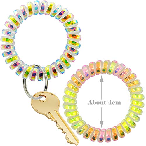 Shells 11Pack Bright Pearlized Colorful Assorted Gradual Changing Colors Flesible Plastic Spiral Coil Wrist Band Stretchable Key Ring Chains with Key Holders (11) - Thumbnail 5