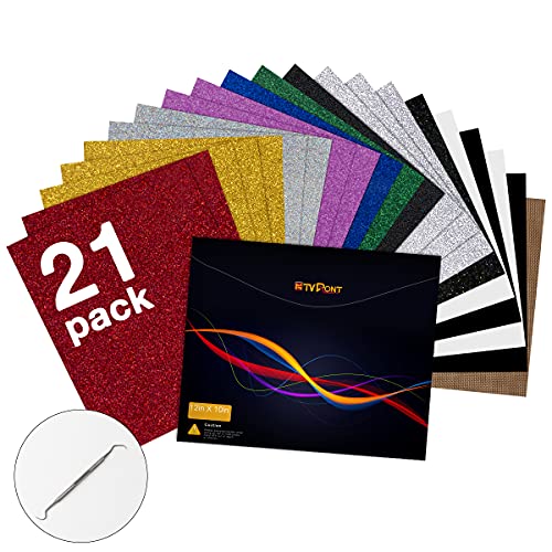 HTV Glitter Heat Transfer Vinyl Sheet,21 Pack 12"x 10" Glitter Iron on