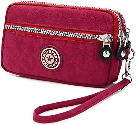 Nylon Wristlet Bag Purse Water Resistant Clutch Handbag Cellphone Pouch for Samsung Galaxy Note 9 / S9 Active/iPhone Xs Max/iPhone XR/Google Pixel 3 XL/LG V40 ThinQ/LG Stylo 4 Plus (Pink)