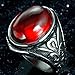 BOHO Jewelry Men's Vintage Stainless Steel Oval Ruby Ring Band Black Silver 10