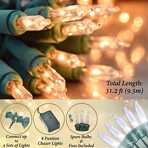 Holiday Essence - Set of 140 Clear Chasing Christmas Lights - UL Certified - 8 Function Chaser - Green Wire - Indoor Use - Thumbnail 4