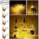 Decem 10 Pack Solar Powered Wine Bottle Lights, 10 LED Waterproof Warm White Copper Cork Shaped Lights for Wedding/Christmas/Outdoor/Holiday/Garden/Patio/Yard/Pathway Decor (Warm White)