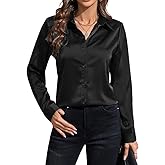 IBAOTORONI Women's Soft Wrinkle Free Satin Button Down Shirts Long Sleeve Classic Collared Business Casual Silk Blouses