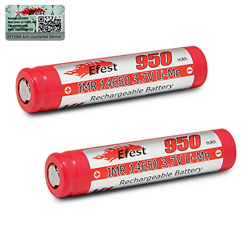 2 Efest IMR 14650 950mAh 3.7v Rechargeable Flat Top Batteries
