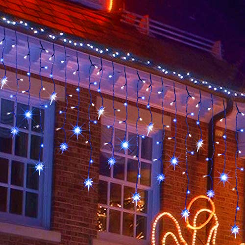 Twinkle Star Icicle Lights with Star, Outdoor Dripping Christmas Light
