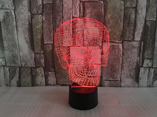 JYIFA 3D LED Skull head Cartoon Lamp 7 Color Change Optical Illusion Touch Mood light USB powered Bedroom Decorative Night Light Multi for Christmas Gifts