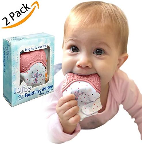 LuliJoy Teething Mitten Set of 2 – Baby Glove Teether Toys for Boys & Girls – Adjustable Strap Stays on Infant Hands – BPA-Free Silicone Teether for Natural Baby Pain Relief, Sensory Stimulation