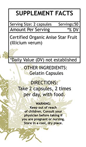 Anise Star 100 Capsules 500 mg | Filled with Organic Anise Star Fruit | Illicium Verum | Non-GMO