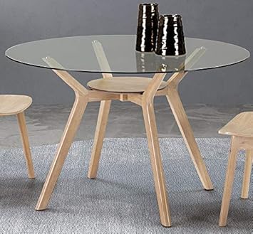 Ambiato Joel Table De Salle A Manger Ronde En Bois Massif 120 Cm Table Ronde En Verre Hevea Amazon Fr Cuisine Maison