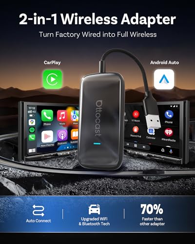 OTTOCAST Play2Video Ultra Adaptador Inalámbrico CarPlay y Android Auto, Convierte CarPlay/Android Auto con Cable a Inalámbrico, Conexión Automática, 5GHz WiFi, Plug & Play para Autos con Sistema OEM