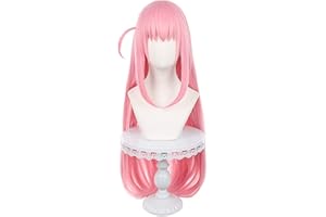 XIONGXIONGLE Long Straight Pink Wig Cosplay Anime Bocchi the Rock Gotou Hitori Role Women Costume High Temperature Silk Hair Replacement Wigs for Girl Party Christmas Halloween Daily Wear(Gotou Hitori)