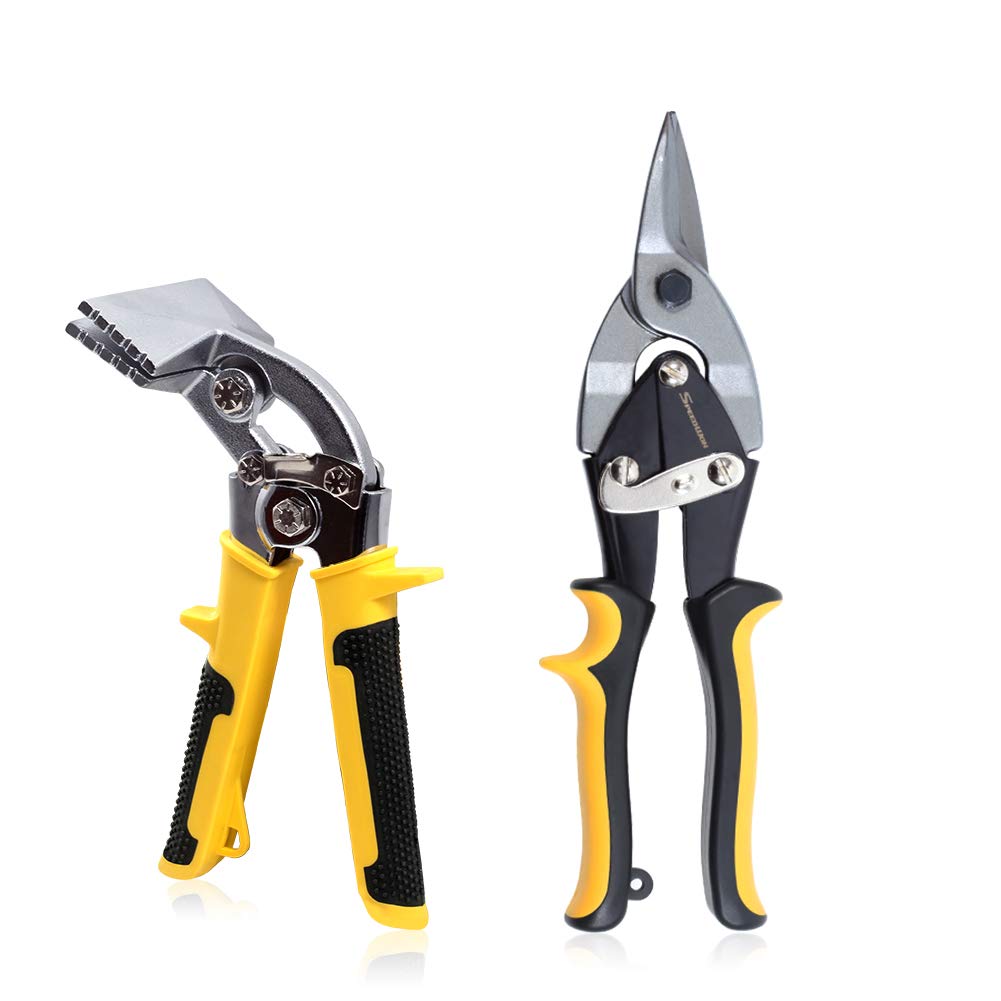 SPEEDWOX Straight Cut Aviation Snips 10 Inches Hand Seamers Sheet Metal Tools Offset Bent Jaw 3 Inches for Sheet Metal Cutting Bending and Flattening 2 Pieces Set