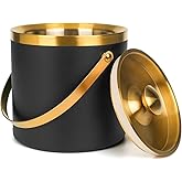 3L Double Wall Insulated Stainless Steel Ice Bucket with scoop for Cocktail Bar,Metal Ice Bucket for freezer with Lid for parties.ice Container to Keep Ice Colder,bar cart accessories(black)