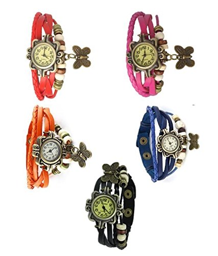 Felizo Analogue White Dial Watch (Combo of 5) for Women- B-5_Red-Orange-Black-Blue-Pink