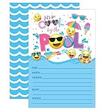 Girl Emoji Pool Party Birthday Invitations, Summer Pool Party Bash, Splash Pad, Water Park Invites, 20 Fill In Pool Party Invitations With Envelopes