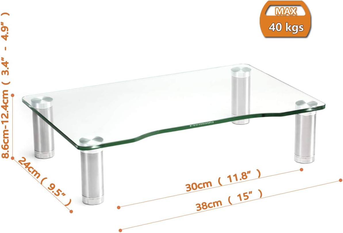 Hemudu Clear Tempered Glass Computer Monitor Riser with Height Adjustable Multi Media Desktop Stand for Flat Screen LCD LED TV Laptop/Notebook/Xbox One,HD01T-002P - Image 4