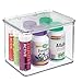 mDesign Stackable Plastic Storage Bin Box with Hinged Lid Organizer for Vitamins, Supplements, Serums, Essential Oils, Medicine Pill Bottles, Adhesive Bandages, First Aid Supplies - 6 Pack - Clear