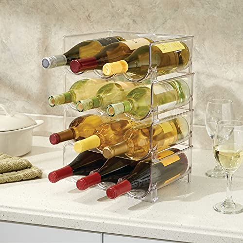 mDesign Stackable Plastic 3 Bottle Refrigerator Wine Rack Kitchen Storage Organizer for