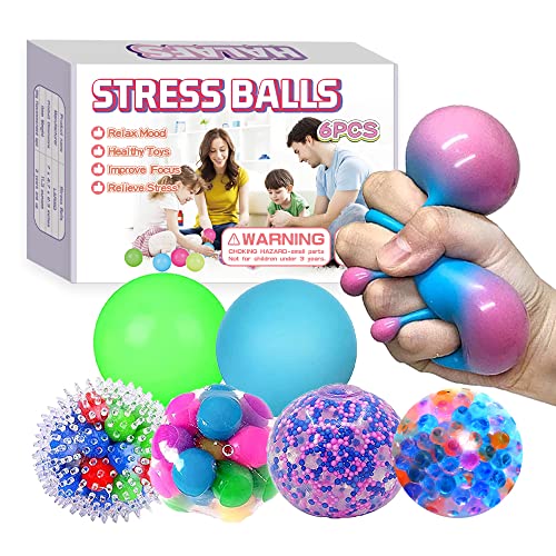 Squishy Stress Balls for Kids and Adults 6 Pack Water Bead Sensory