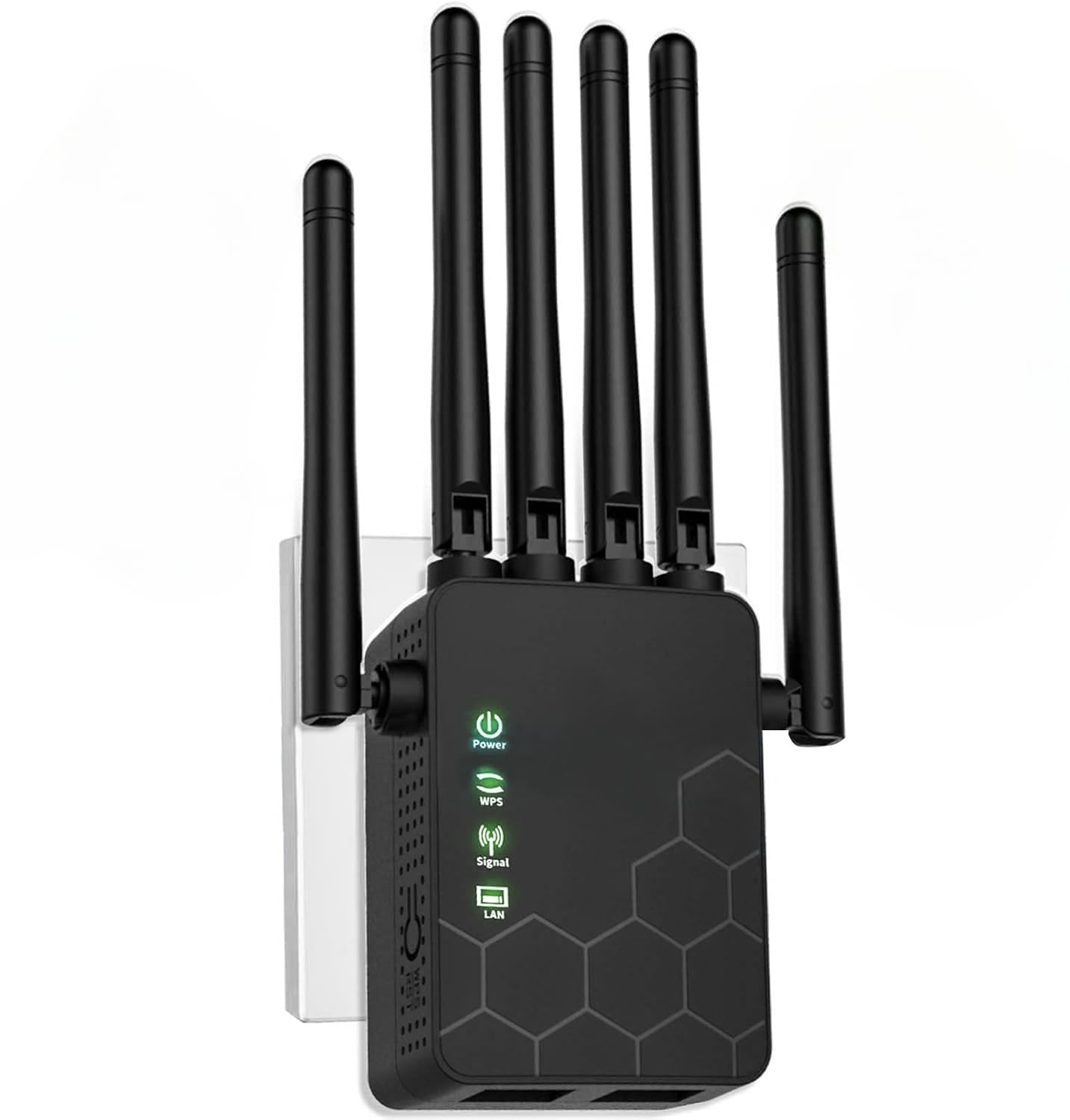 Photo 1 of WiFi Extenders Signal Booster for Home Long Range Up to 11000 sq.ft for 35+ Devices,Internet Extender WiFi Booster, Long Range WiFi Extender,with 6 Antennas 360° Full Coverage Ethernet Port (Black)