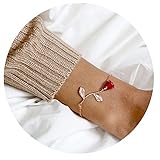CHOA 3D Rose Bracelet,Charm Gold Silver Personalized Rose Pendant Bracelet for Women Girls (red Rose Rose Gold)
