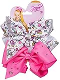 JoJo Bows Signature Collection 2 x Large Hair Bows - Limited Edition Bright Pink With Diamonte and White With Rainbows Hearts Cupcakes - Best Present for Your Little Girl