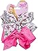 JoJo Bows Signature Collection 2 x Large Hair Bows - Limited Edition Bright Pink With Diamonte and White With Rainbows Hearts Cupcakes - Best Present for Your Little Girl