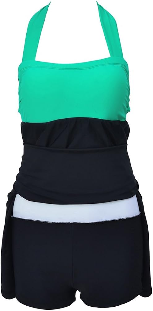 FeelinGirl Tankini Bikini Bademode Badeanzug Badekleid Strandkleid Neckholder Einteiliger Push up Badebekleidung mit Hotpants Bauchweg Top