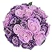 Artiflr Artificial Flowers Rose Bouquet 2 Pack Fake Flowers Silk Plastic Artificial White Roses 18 Heads Bridal Wedding Bouquet for Home Garden Party Wedding Decoration (Purple-Pink)