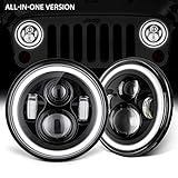 GoodRun Jeep Wrangler Headlights 7'' LED Halo Angel Eyes Amber Turn Signals White DRL Dot Approved For 1997-2017 TJ JK Unlimited Rubicon Sport Sahara Willys Wheeler Car Accessories