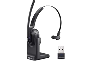 EKSA Bluetooth Headset with Microphone, Wireless Headset with AI Noise Cancelling, 45 Hours Playtime, Trucker Headset with USB Dongle & Charging Base for Work PC Home Office Trucker Call Center