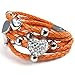 KONOV Stainless Steel Heart Charms Braided Leather Womens Bracelet, White Silver Orange