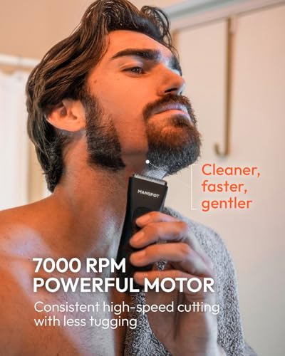 MANSPOT Trimmers for Men, Electric Body Hair Shaver for Men, Groin & Ball Trimmer with 4 Guards, Replaceable Ceramic Blade Heads, Wet & Dry Cordless Trimmer, 90-Minute Shaving Machine