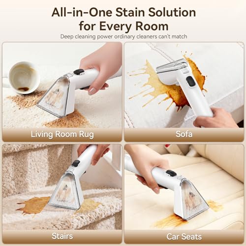 Uwant Y100 Steam 3-in-1 Carpet Spot Cleaner, 18Kpa 1750W 100℃ Steam/65℃ Hot/Cold Modes, Handheld Upholstery Cleaner Machine for Spills/Pet Messes/Sofa/Car/Stairs, Self-Cleaning Function Dual 1.2L Tank