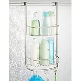 mDesign Over-the-Door Shower Caddy for Bathroom for Shampoo/Conditioners and Hooks for Razors, Loofa's and more, Satin