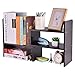 Adjustable Wood Desk Storage Organizer Desktop Arc Rounded Corner Display Shelf Rack Bookshelf Multipurpose Counter Top Wooden Bookcase for Office Accessories Kitchen Children Study Supplies (Black)