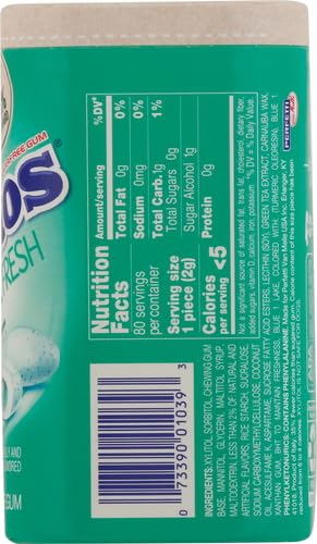 MENTOS PURE FRESH SPEARMINT SUGAR FREE CHEWING GUM WITH XYLITOL SWEETENER, PAPERBOARD BOTTLE, 80 PIECES