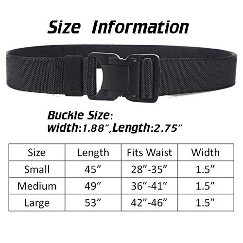 QAZSE Quick Release Nylon Tactical Belt Heavy Duty Web Belt for Men 1.5inch (Black, Large-For waist 42-46\