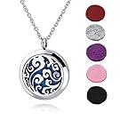 Choker Essential Oil Diffuser Necklace Locket Jewelry with 316L Surgical Steel 24"Chain and 6 Refill Pads