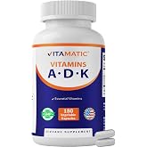 Vitamatic ADK Vitamin Supplement, 180 Vegetable Capsules, Made in USA | High Potency Vitamins A, D3, K2 for Bone Health, Immune &amp; Calcium Metabolism Support*, Gluten Free