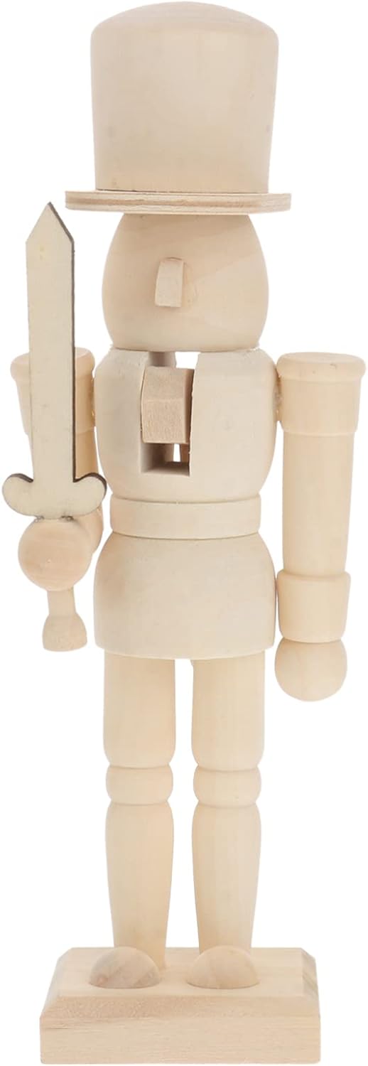 Nutcrackers - Veemoon Christmas Wooden Unpainted Mini Wooden Figurines DIY Blank Unpainted Nutcracker Puppet Walnut Soldier Ornament Decoration