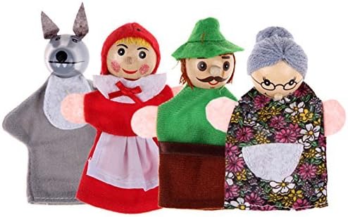 Cute Little Red Riding Hood PuppetsToy Dolls 4pcs Little Red Riding Hood Wooden Headed Finger Puppets Fairy Tale puppet