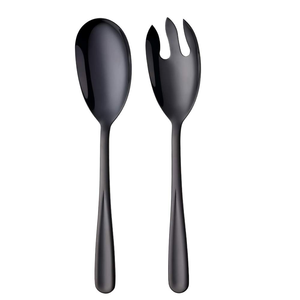 BISDARUN Salad Spoon and Fork Set Stainless Steel Salad Servers Set of 2, Black Large Serving Spoon and Fork 30.5 cm/12 inches Length