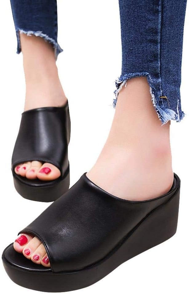 Women Summer Wedges Platform Shoes Fashion Leisure Fish Mouth Sandals Thick Bottom Outdoor Slippers