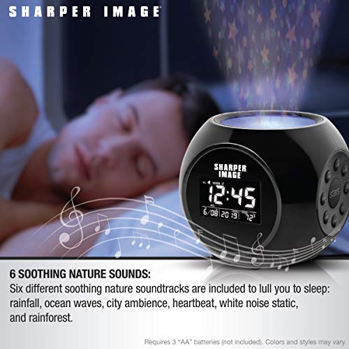 SHARPER IMAGE Sound Machine Alarm Clock with Stars Projection, 6 Nature