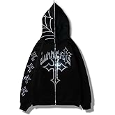 RYXSUN Rhinestone Hoodie Men Women Letter Graphic Gothic Hoodie Print Sweatshirt Full Zip Up Oversized Jacket