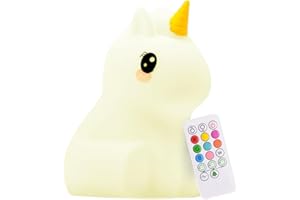 Lumipets Remote Control Silicone Night Light for Kids - Unicorn Design with 9 Soft Colors & Sleep Timer - Rechargeable, Battery-Operated Lamp for Bedroom | Baby Nursery, Toddler, Girls, Boys
