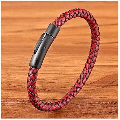 Men's Bracelet, Man Bangle, New Classic Style Men Leather Bracelet Simple Black Stainless Steel Button Neutral Accessories Hand-Woven Jewelry Gifts