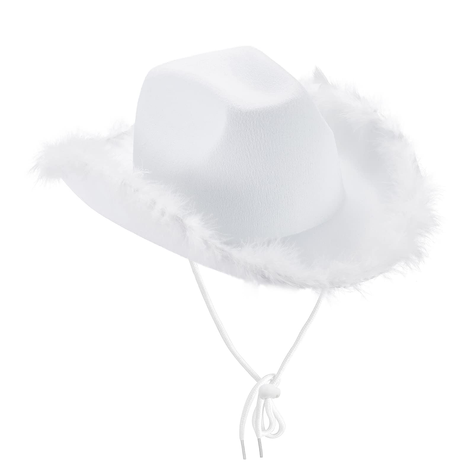 Edhomenn Kids Cowboy Hats, Wide Brim Western Cowgirl Hat with Adjustable Strap, Cowgirl Costume Accessories (04 White, One Size)
